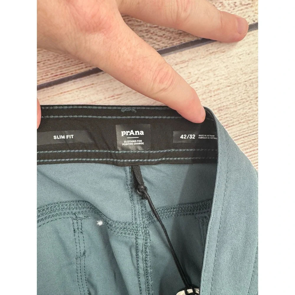 Prana Stretch Zion Slim Pant II Mens 42x32 Grey Blue Hiking Tapered Leg NEW